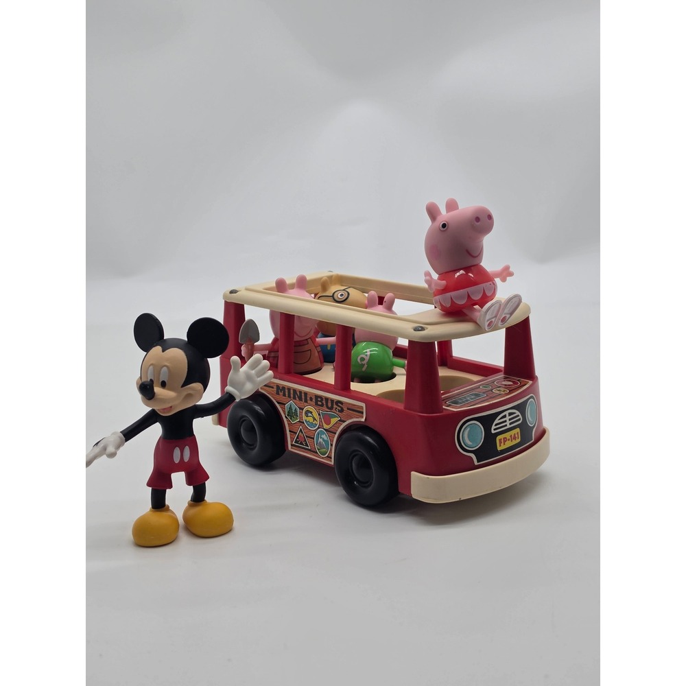 1969 Fisher Price Play Family Mini Bus Model #141 with Mickey and Peppa Pig
